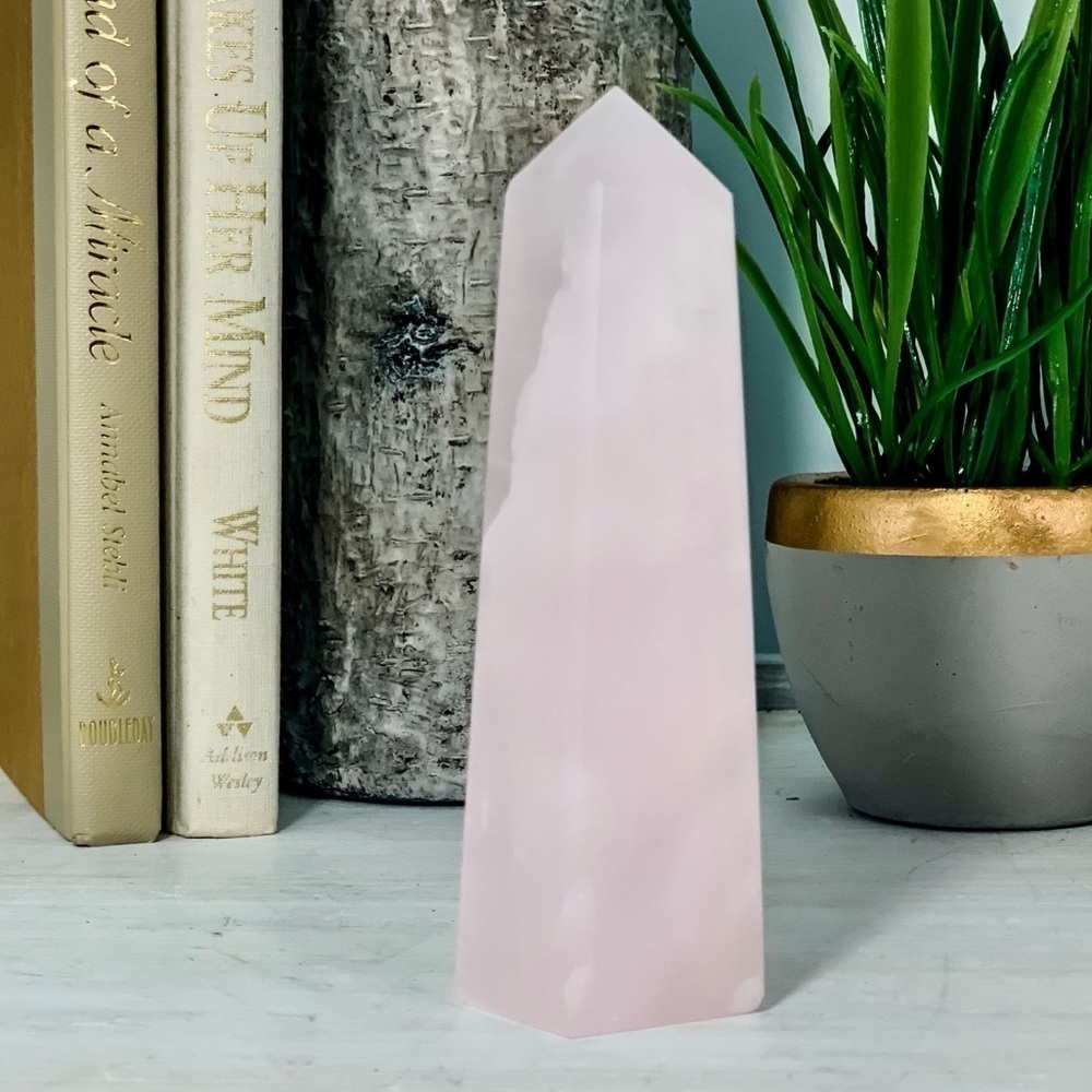 Calcite Point Pink  (rose quartz color) GLOWS 5x1” - Picture 3 of 4